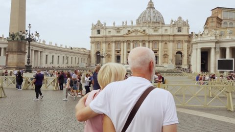 VATICAN, VATICAN - CIRCA September 2019: Retired pensioners on St. Peter's Square in Vatican city