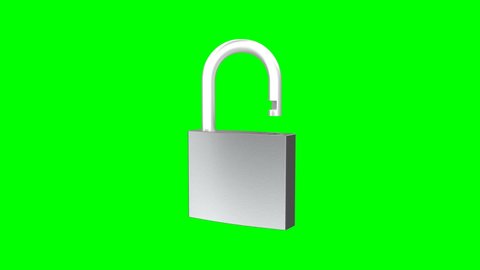 Iron Padlock open close Concept business security on green screen 4k