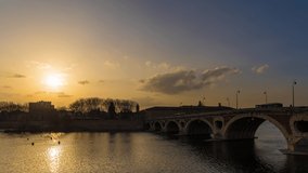 Timelapse Sunset on Toulouse Center with its Pont Neuf and its Garonne River