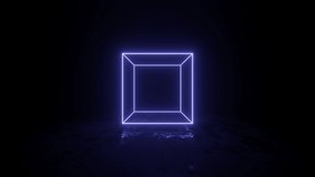 Cube with violet neon edges spins and hovers over a dark surface. Simple seamless motion graphic animated background - Powered by Shutterstock - Get 15% off with code: PIKWIZARD15
