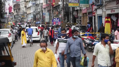 Guwahati, India. 06 May 2021. Commuters on street of fancy bazar without maintaining social distancing amid COVID-19 coronavirus pandemic.