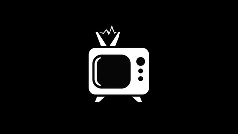 White TV Icon Isolated on Black Background. 4K Ultra HD Video Motion Graphic Animation.