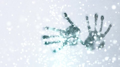 handprints in the snow energy research a stream of luminous particles, a cycle of a stream of luminous particles. light effects moving and flexible lines in abstract style profit energy meditation
