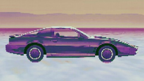 A car in the desert 8 bit effect. 3d animation