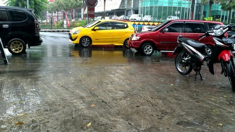 Lampung, Indonesia - May 3th 2021, Rainy traffic in Bandar Lampung city