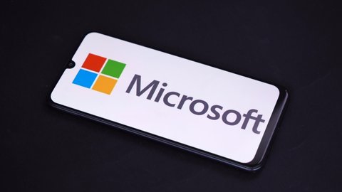 microsoft logo on the phone screen. Moscow Russia May 5, 2021