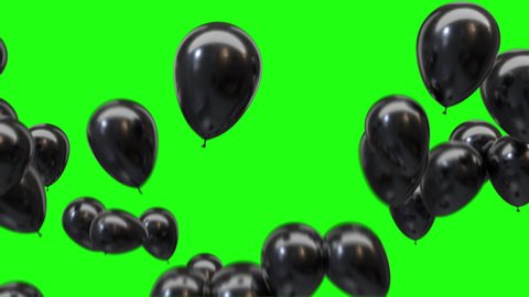 Black Balloons Flying and Moving from Bottom to Top, Celebration Balloons isolated on Green Screen Video Element
