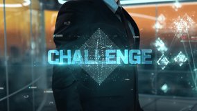 Businessman with Challenge hologram concept - Powered by Shutterstock - Get 15% off with code: PIKWIZARD15