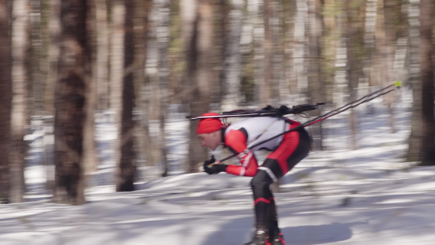 Винтовка лыжный спорт. Футаж биатлон.