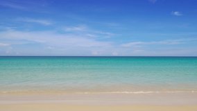 Phuket beach sea sand and sky. Professional video Landscape view of beach sea in summer day. Beach space area. At Karon Beach, Phuket, Thailand. On 01 May 2021. 4K UHD. Video Clip