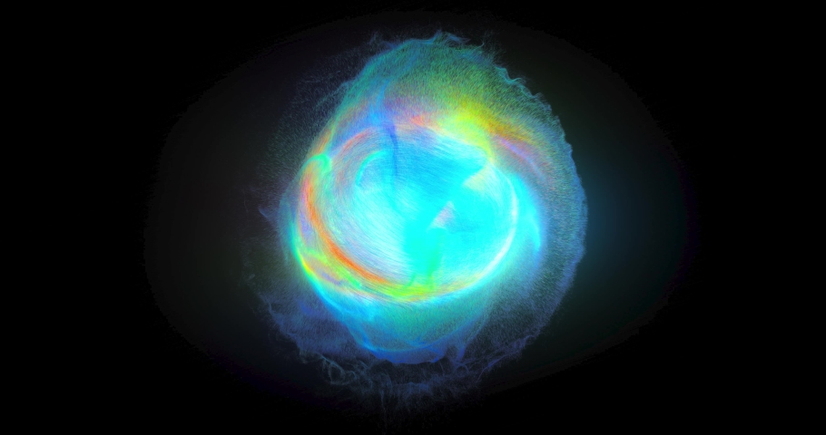 Colorful rainbow Colored Orb Particles seamless loop.  Glowing colorful particle flow. Fast energy spinning wave. 3D rendering Royalty-Free Stock Footage #1072032643