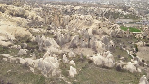 Cappadocia landscape in Cappadocia travel, aerial view. Adventure in Turkey tourist destination Cappadocia valley