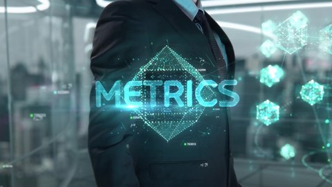 Businessman with Metrics hologram concept