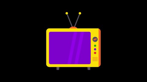 Old TV Flat Animated Icon Isolated on Transparent Background. 4K Ultra HD ProRes 4444, Video Motion Graphic Animation.