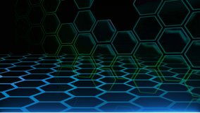 Hexagon Cyber Space 3d animation alien universe design. New elite background future technology video clip.