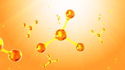 3D animation molecule macro atom cell Serum Liquid Cream Gold Oil ,Collagen Premium Serum and Vitamin Skin Care,

