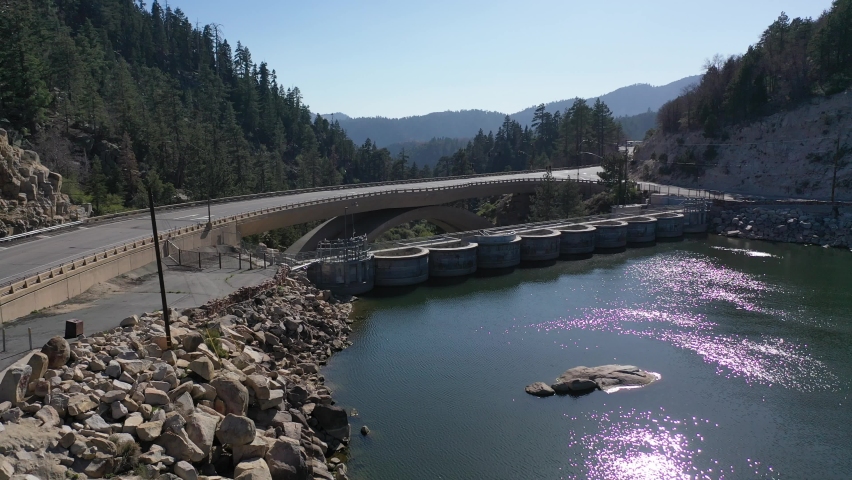 Mountain views over the lake dam.