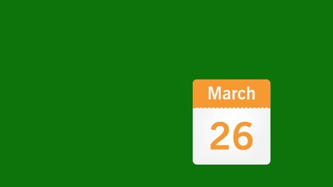 New Financial Year March to April Date Orange Calendar Tear Down Stop Motion Video on Chroma Key Green Screen 4k Stock Footage Background, March to April Date Calendar Page Turn Countdown stop motion