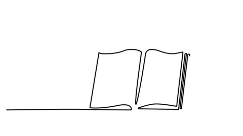 Self drawing animation of open book. Line art.