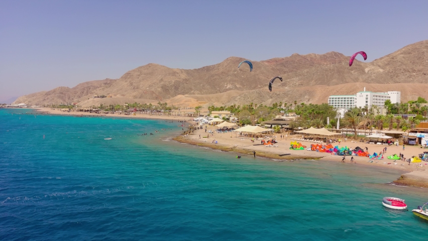 Water sports kitesurfing Red Sea Eilat Israel Royalty-Free Stock Footage #1072082014