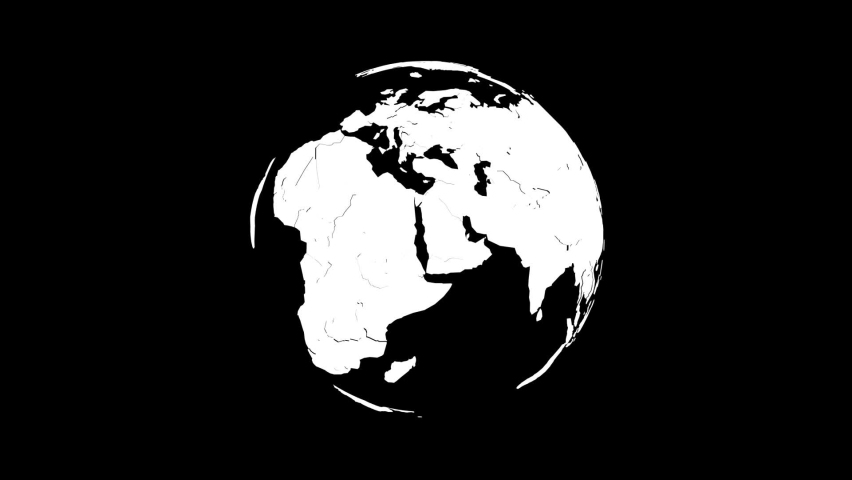 Rotating Globe with Political World Map seamless loop animated black white mask 3D rendering