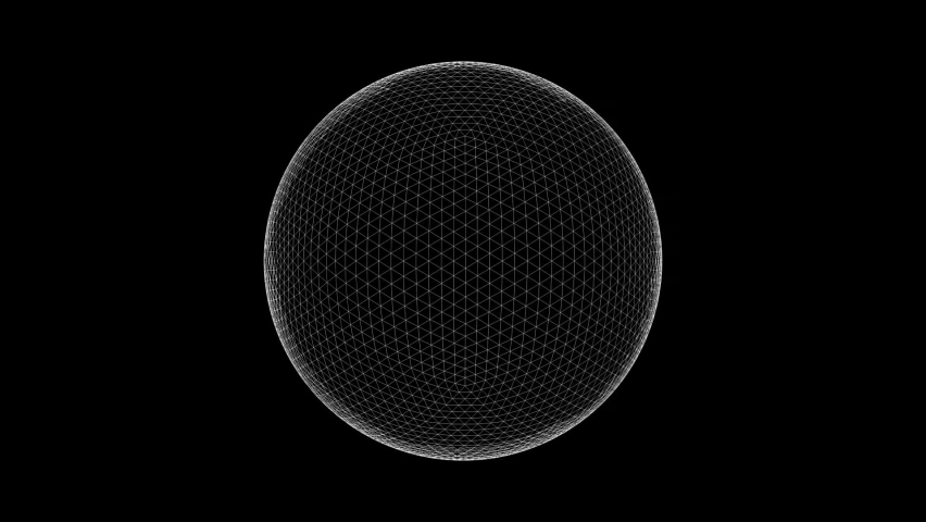 Rotating Polygonal Wirframe Sphere seamless loop animated black white mask 3D rendering