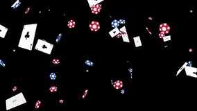 Motion graphic videos of a Casino Chips Falling Loop. 4K 3D Alpha Green Screen loop Animation. for led screens and video projection or presentation business or screensaver. Poker, Gambling, Card Game,
