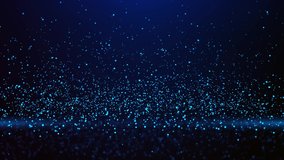 Abstract 4K Blue shining glitter particles 4K 3D Loop Animation New Motion Background. Light flare For event, festival, presentation, music, show, party, Award, fashion, Music, festival, club, stage.