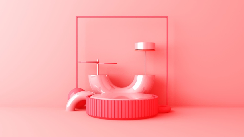Mock up geometric shape gold and glass texture with pink color podium for product design, 3d rendering, 3d illustration animation loop