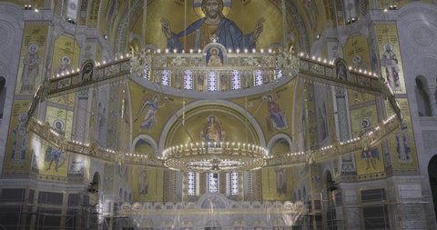 BELGRADE, SERBIA - CIRCA 2021: Interior of the Temple (Cathedral) of Saint Sava in Belgrade. The Temple of Saint Sava, a Serbian Orthodox church situated on the Vracar plateau in Belgrade 