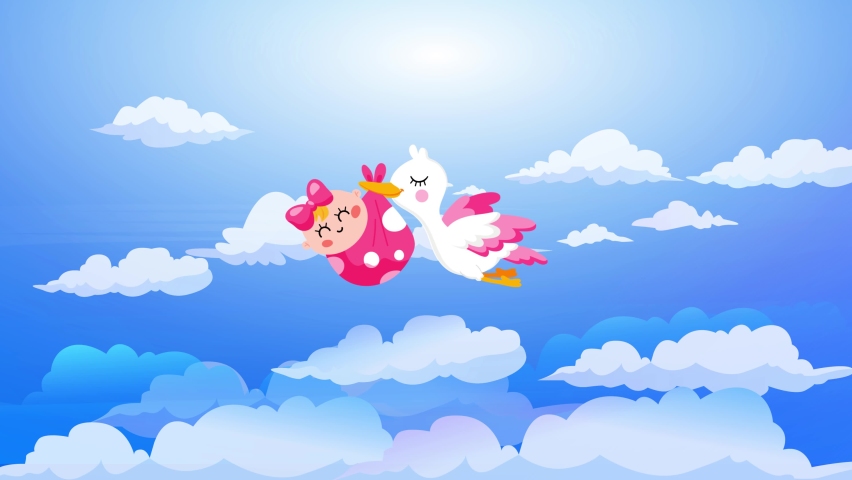 baby shower concept loop animation,girl baby shower,baby accessories,stork brings a baby girl,clouds moving in the sky - Powered by Shutterstock - Get 15% off with code: PIKWIZARD15