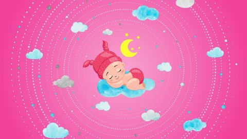 baby shower concept loop animation,girl baby shower,baby accessories,stork brings a baby girl,clouds moving in the sky
