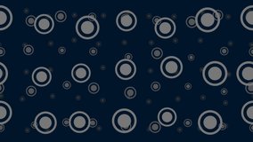 Radio button symbols float horizontally from left to right. Parallax fly effect. Floating symbols are located randomly. Seamless looped 4k animation on dark blue background