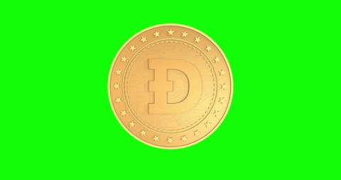Dogecoin WOW cryptocurrency isolated gold coin on green screen loopable background. Rotating golden metal looping abstract concept. 3D loop seamless animation.