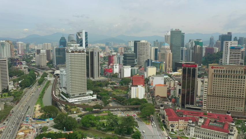 kuala lumpur city center day time traffic aerial panorama 4k malaysia