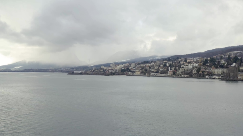 The romantic village Neuchâtel located on the beautiful lake during the winter season in the swiss alpine landscape, Switzerland, Europe.
