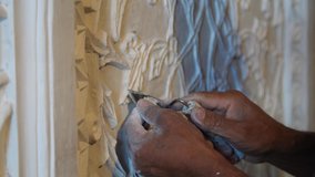 Carving Pattern in Plaster. High quality video footage