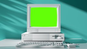 80s Style Old School Computer with Green Screen Technology. Retro Pc Computing Machine Element Indoors Home with Alpha Channel. Mockup Graphics Obsolete Hardware Tech in 1990s. Workspace Video Shot 4k - Powered by Shutterstock - Get 15% off with code: PIKWIZARD15