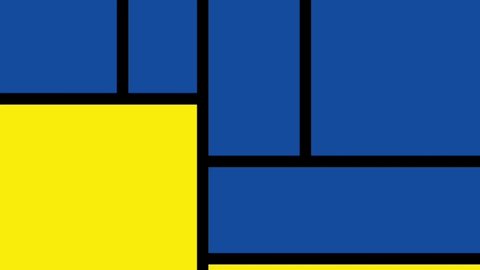 Effect in the Mondrian style in black, red, blue, white, and yellow.