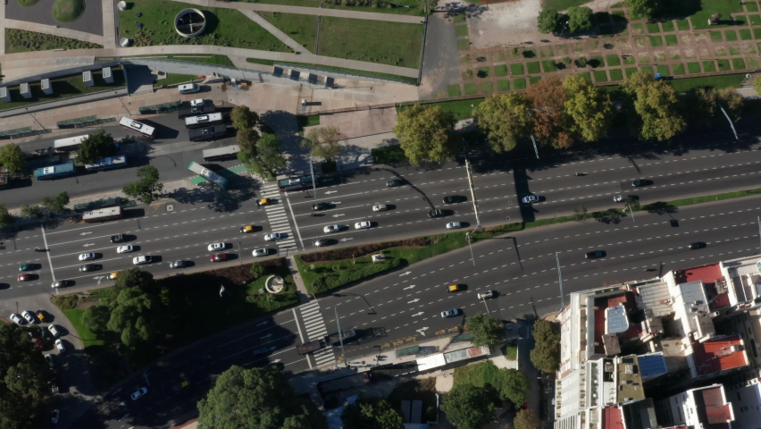 AERIAL - Recoleta Libertador Avenue, Buenos Aires, Argentina, top down view