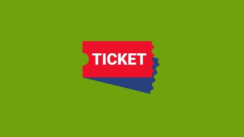 ticket icon animation on the green screen background. 4K video. Chroma key. Useful for explainer video, website, greeting cards, apps, and social media posts
