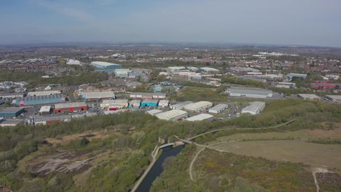 DUDLEY, UK - 2021: Aerial view of a generic industrial estate in the UK