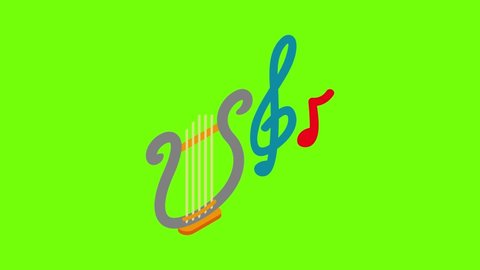 Music symbol icon animation cartoon best object on green screen background