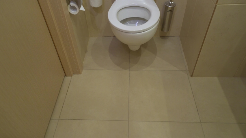 Interior Of The Room - Toilet In The Bathroom. Modern interior of restroom with ceramic toilet bowl. Toilet bowl in the toilet. Royalty-Free Stock Footage #1072156793