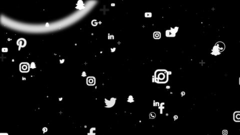 Animated social media logos flying against gradient color background