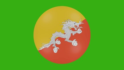 3d rendering of a Bhutan flag icon rotating on itself on a chroma background