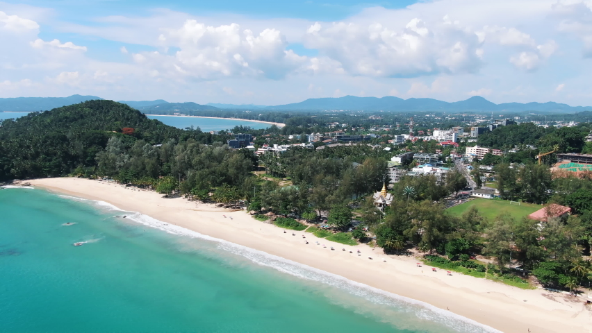 4k aerial view Phuket,Thailand sea, famous beach tourist destination no people, Surin Beach best island summer, landscape top view parasols sun seascape sunny, wave slow motion, umbrellas white sand | Shutterstock HD Video #1072182071