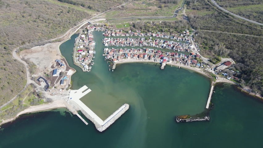 Aerial view of Fishing Village (Ribarsko Selishte) near city of Burgas, Bulgaria 