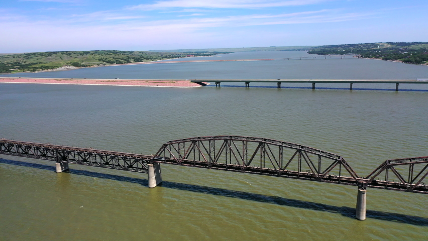 Aerial views over the Missouri River in South Dakota