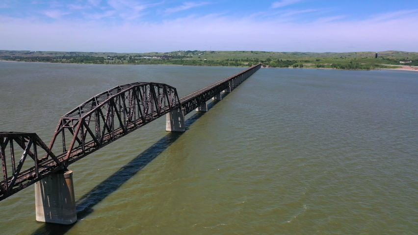 Aerial views over the Missouri River in South Dakota